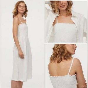 H&M Smocked Bodice White Midi Dress